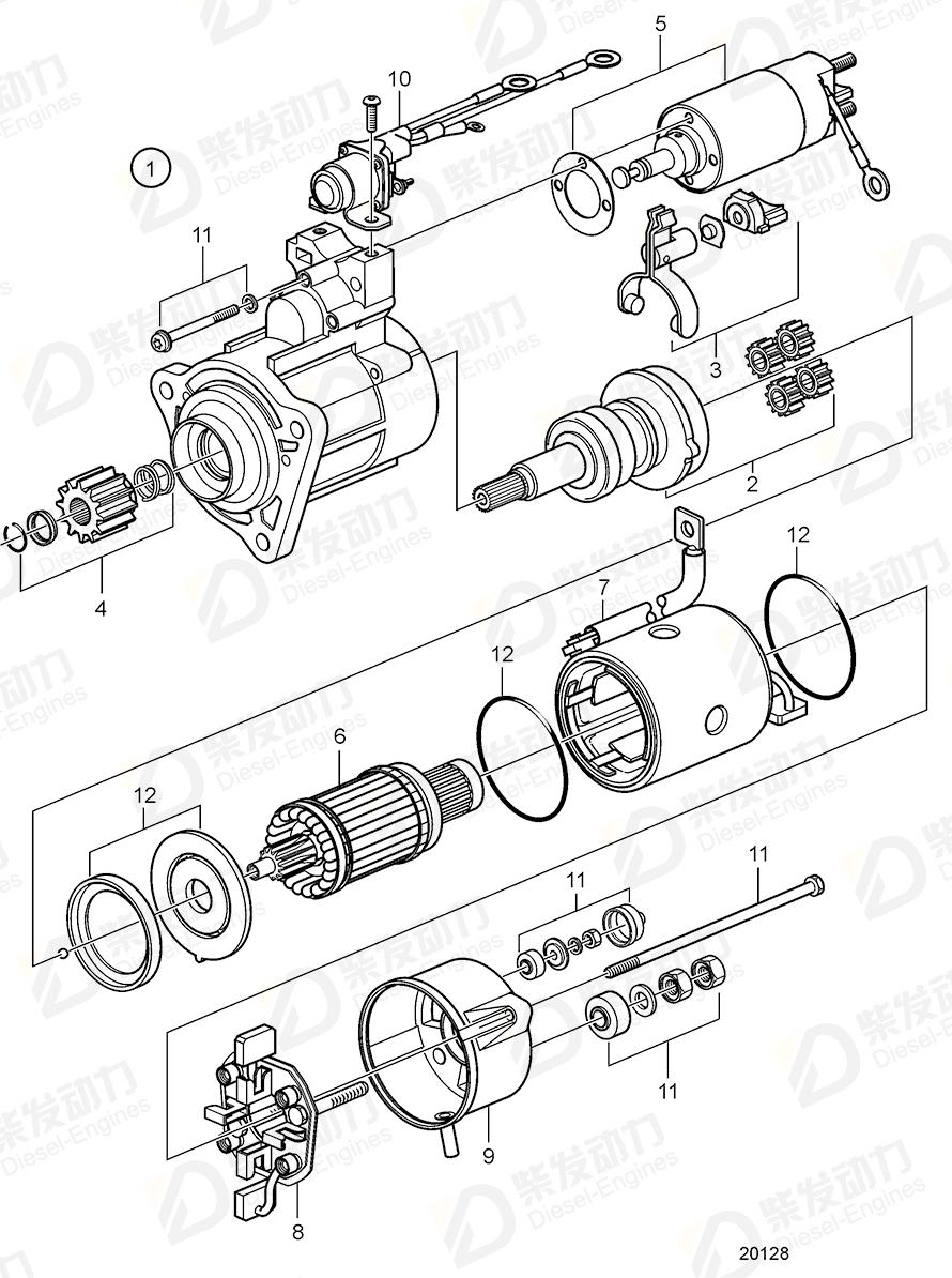 VOLVO Starter motor, exch 3803550 Drawing